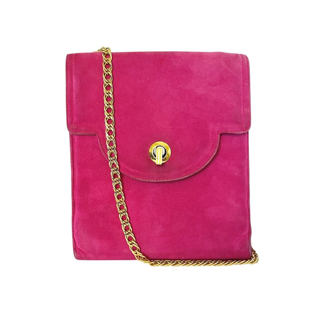 Vintage Frenchy of California Pink Suede Leather Chain Strap Accordion Purse Bag